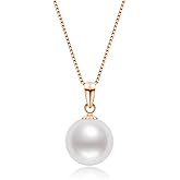 DENGGUANG 18K Gold Freshwater Cultured White Pearl Necklace, 8-10mm Single Pearl Pendant with 18" Sterling Silver Chain, Mothers Day Anniversary Birthday Wedding Jewelry Gifts for Women