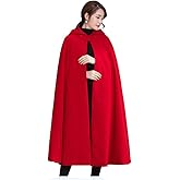 Yimidear Winter Cape for Women Warm Red Cloak with Hood Wool Blend Poncho Cape Jacket