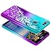 Huawei Honor 7X Case, Huawei Mate SE w/[Full Coverage Tempered Glass Screen Protector], NageBee Glitter Liquid Quicksand Waterfall Floating Flowing Sparkle Bling Diamond Girls Cute Case -Aqua/Purple