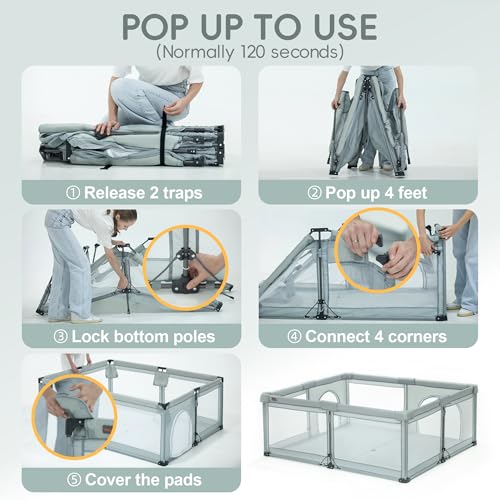 Heyo.Ja Children's Playpen with Net, Foldable and Portable (150 x 180 x 67 cm) – Pop-Up Playground with Quick Assembly for Indoor and Outdoor