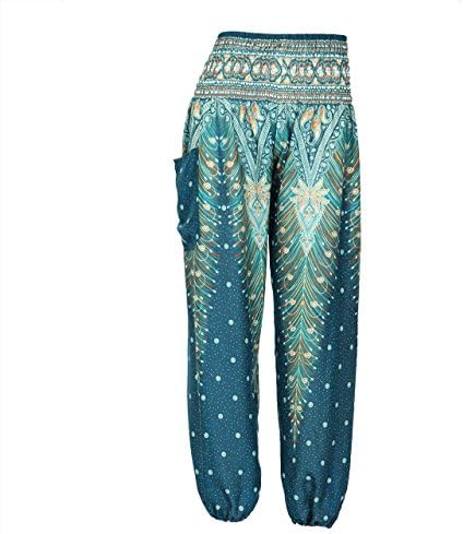 Lanchang pants Rayon Harem Yoga pants smocked waist Free Size (peacock green)
