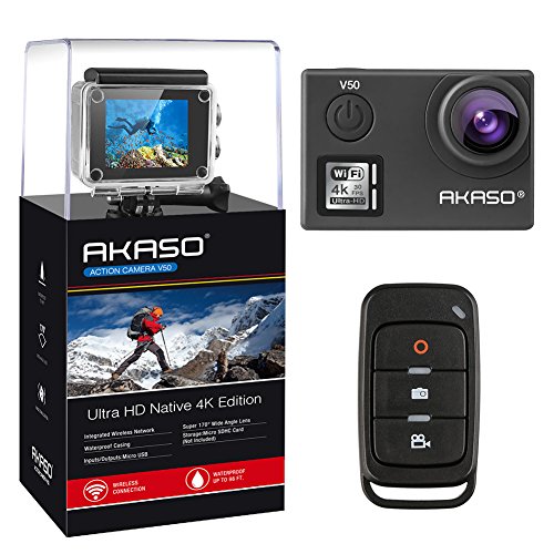 [UPGRADED] AKASO V50 Native 4K/30fps 20MP WiFi Action Camera with EIS, 40m Waterproof Camera with Remote Control, 170 Degree Wide Angle, 2 Rechargeable Batteries and Mounting Accessories Kit