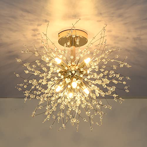 Rayofly Modern Crystal Ceiling Light, Fireworks chandelier, Golden ceiling lights, dimmable Pendant Light, 8 G9 Luminaire, Lamp For Living Room, Bedroom, Dining Room, Kitchen, Hallway