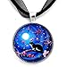 Laura Milnor Iverson Tuxedo Cat Handmade Art Pendant Japanese Magnolia Tree Blue Moon (Black Ribbon Necklace)