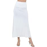 Azules Women’s Maxi Skirt – Soft Stretchy Rayon Fold Over High Waist Long Flowy Boho Skirt for Casual or Dressy Wear