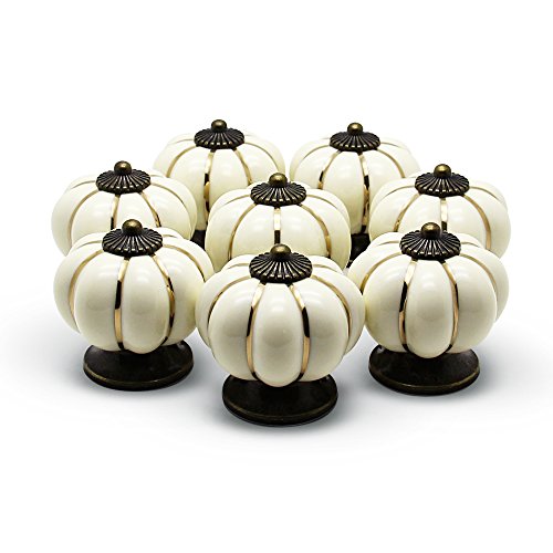 YDO(TM) Pumpkin Knobs Ivory Kitchen Cabinet Pull Ceramic Handle 8pcs
