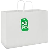 bagmad 50 Pack 16x6x12 Inches Large White Kraft Paper Bags with Handles Bulk for Shopping Wedding Grocery Retail Merchandise Business Craft Gift Bags(50 Count)