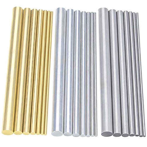 Sutemribor Diameter 2-8mm Brass Round Rods Bar + Stainless Steel Round Rods Bar + Aluminum Round Rods Bar 2-8mm for DIY Craft, 21PCS