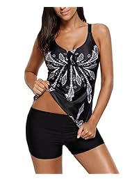 Blugibedramsh Tankini Trajes de baño para dama retro 2 piezas traje de baño estampado acolchado Tank Top Trajes de baño con Boyshort parte inferior