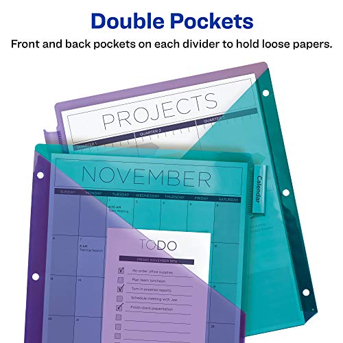 Avery Plastic 8Tab TwoTone Binder Dividers with Two Pockets, Insertable Bright Color Big Tabs