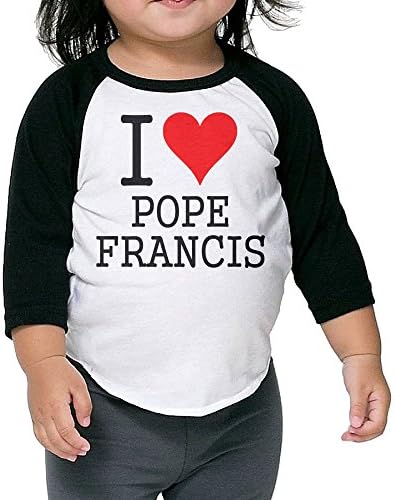 Toddler Cute I Love Pope Francis Black Size 2 Toddler 100% Cotton 3/4 Sleeve Athletic Baseball Raglan T-Shirt