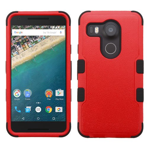 LG Nexus 5X Case, Bastex Hybrid Slim Fit Rugged Black Rubber Silicone Cover Hard Plastic Natural Dark Red Protector Case for LG Nexus 5X