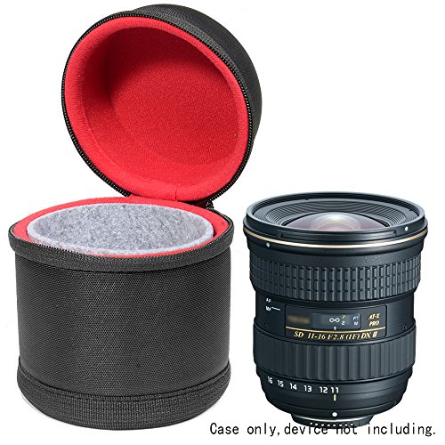 WGear Semi-Hard Lens Case for DSLR Camera Lens (Canon, Nikon, Sony, Pentax, Olympus, Panasonic,etc Listed with Models Below), Medium Size with Carabiner, Lens Cleaning Wipe (Black Medium)