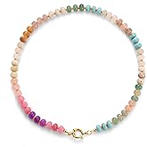 MIFYNN Natural Stone Beaded Necklace for Women Boho Rainbow Charm Necklace Colorful Beads Choker Necklace Beach Surfer Necklace Jewelry Gift