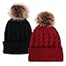 Unisex Winter Hand Knit Faux Fur Pom Pom Beanie 2 Pc Set Black/Burgundy