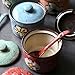 DoDola Ceramics Retro Flower Sugar Bowl with Lid and Spoon 5.5 Ounces Green