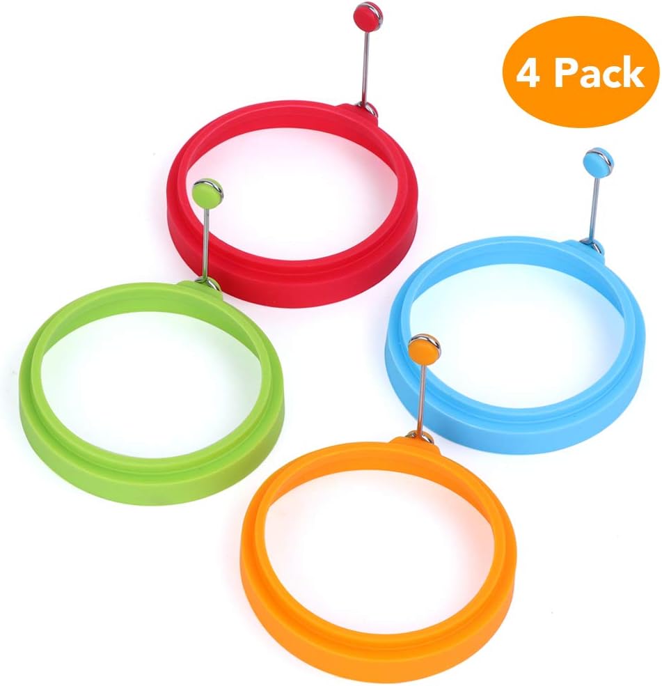 Egg Ring, McoMce Egg Cooking Rings, 100% Food Grade Round Pancake Mold BPA Free, Durable & Reusable Silicone Ring Eggs, Non Stick Silicone Ring for Eggs (4 Pack, Multicolor)