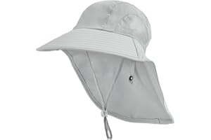 EXEMABA Kids Sun Hat with Neck Flap - Unisex Adjustable Children Wide Brim Summer UPF50+ Sun Protection Mesh Bucket for 4-12y