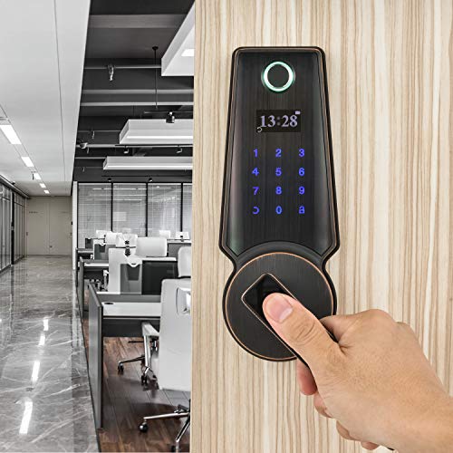 HARFO F02 Fingerprint and Touchscreen Keyless Smart Lever Door Lock, Advanced 3D Fingerprint Reader for Office Home (Aged Bronze) - Thumbnail 4