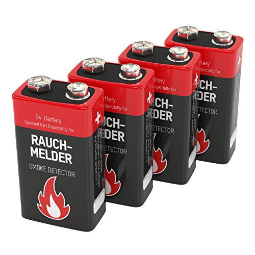 Ansmann 9V Alkaline Battery for Smoke Detectors Battery, Red, 4-Pack (1515-0006-590)