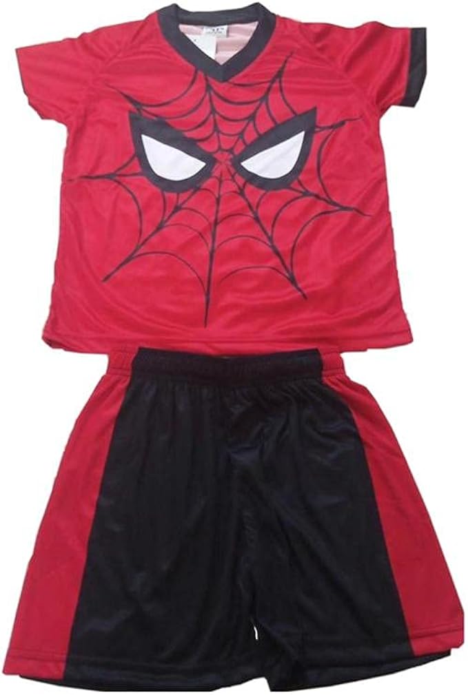 Kids Spiderman Printed Football Kit Jersey Boy's Soccer TShirt Short