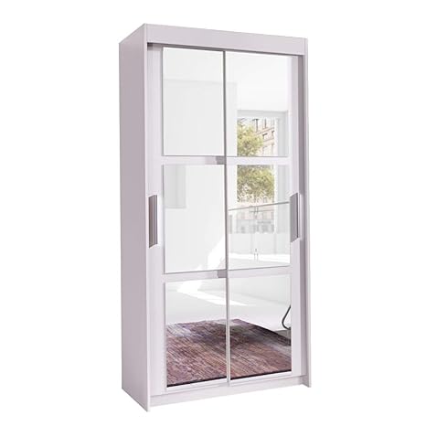 ZAQXSW Einfache Moderne Schiebetür mit Spiegel, eleganter Kleiderschrank (Farbe : Weiß)