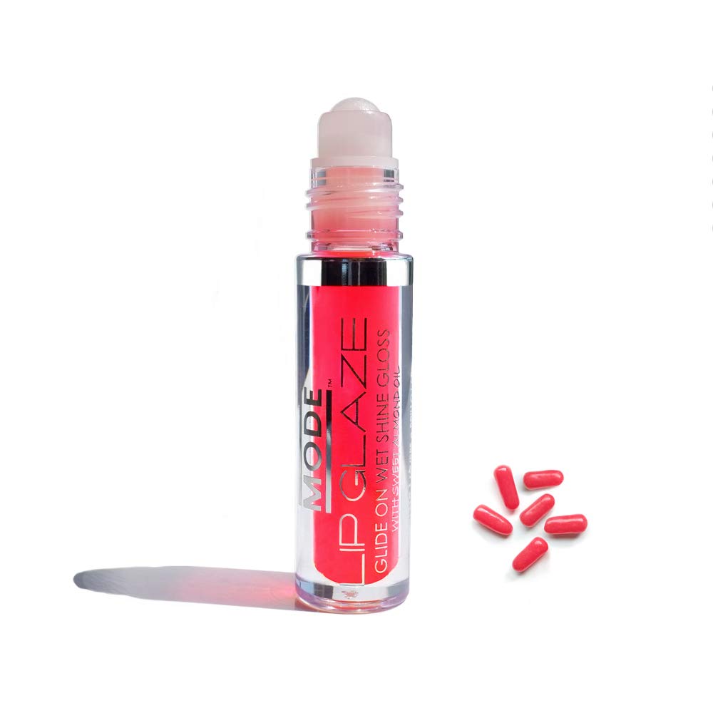 MODE Lip Glaze Roll On Flavored Lip Gloss - Red Hot Cinnamon (4ml) Moisturizing Sheer Wet Shine, Hydrate Lips with Sweet Almond and Natural Fruit Oils with a Yummy Scent - Cruelty Free and Vegan