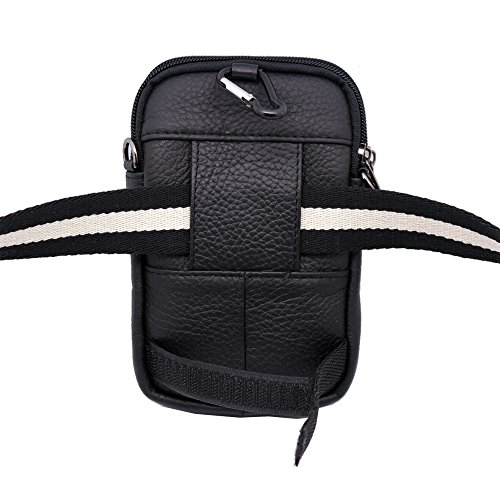 Vidlea Mini Genuine Leather Messenger Bag Cellphone Wallet Case Tool Shoulder Cross Body Bag Carabiner Waist Fanny Pack (H Black) - Thumbnail 2