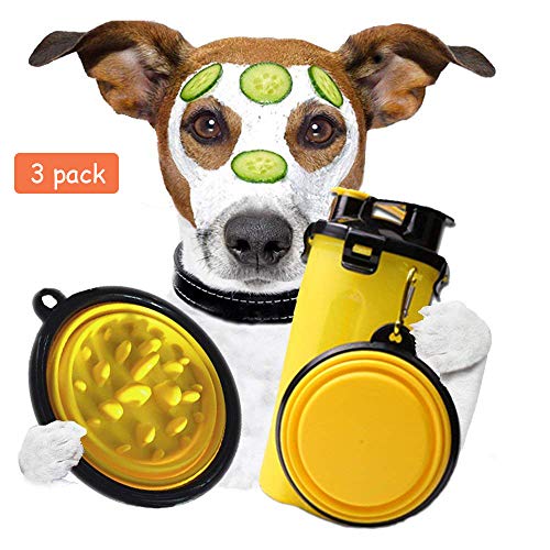 Dog Cat Water Bottle With 2 Pcs Collapsible Bowls - Pet Travel Portable Water Container With Slow Feeder Bowl Dispenser - 2 in 1 Safety Drinking Food Feeder Cup for Dog Cat Rabbit Other Animal Outdoor - Thumbnail 6
