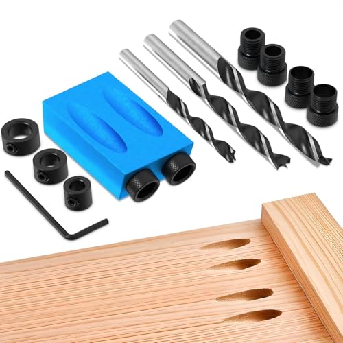 Photo 1 of 14 Pcs Pocket Hole Jig Kit for Woodworking – Aluminum Pocket Screw Jig ±0.2 mm Precision, 15° Drill Guide, 6 Bushings 6–10 mm, 3 Bits, Stop Collars, Case & Adapter – For Concealed Holes, Wood Joining
