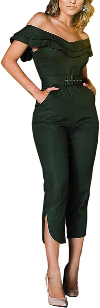 layered ruffle split leg slinky jumpsuit