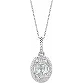 Sonia Jewels Solid 925 Sterling Silver Lab-Grown White Sapphire and .01 Cttw Diamond Charm Pendant Chain Necklace 18" (12mm x 8.5mm)