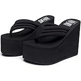 QZUnique Women Flip Flop, Thong Wedge Platform Sandals Arch Support Slippers High Heel Comfortable Cushion Shoes Summer Beach