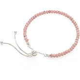 LUSTRE AND LIGHT 3mm Round Natural Rhodochrosite Adjustable Bolo Bracelet for Women in Sterling Silver, October, November Birthstone Gifts for Her Birthday, Anniversary, Christmas, Graduation