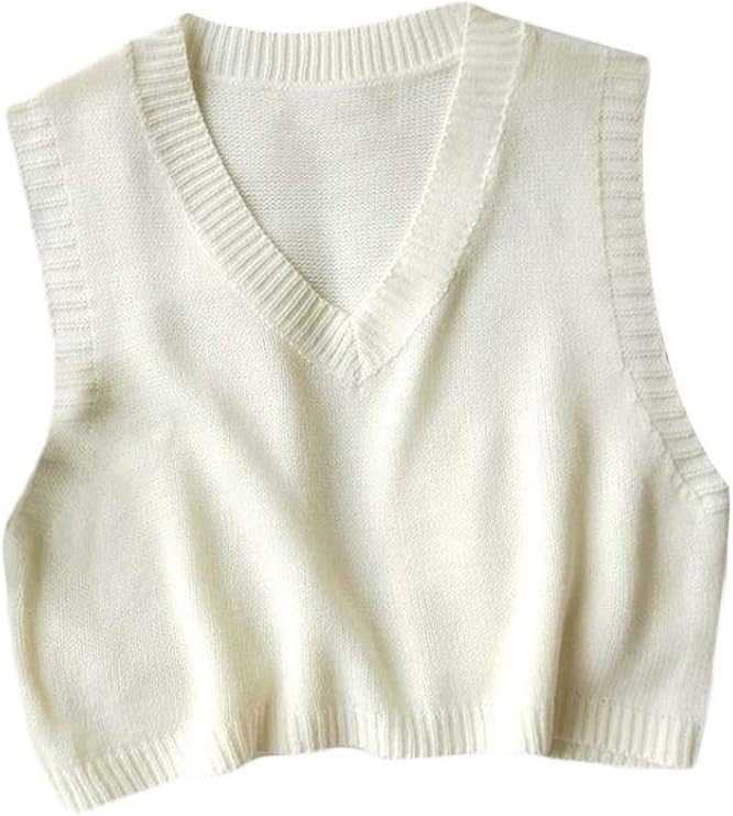 UUYUK Suéter feminino sem mangas com gola V, Branco, One Size