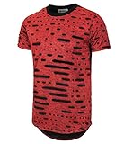 Ucky bird Mens Hipster Hip Hop Elong Round Hemline Crewneck Holes Design T-Shirt（05-3）