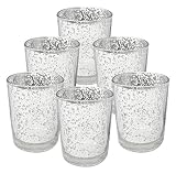 Just Artifacts Mercury Glass Votive Candle Holder 2.75" H (6pcs, Speckled Silver) -Mercury Glass Votive Tealight Candle Holders for Weddings, Parties and Home Decor