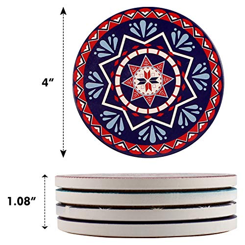 Absorbent Ceramic Stone Coasters for Drinks,Cute Coffee Mats with Cork Base,Prevent Furniture from Dirty and Scratched,Absorbing Hot/Cold Water Rings to Keep Your Bar/Table Clean,4" Diameter