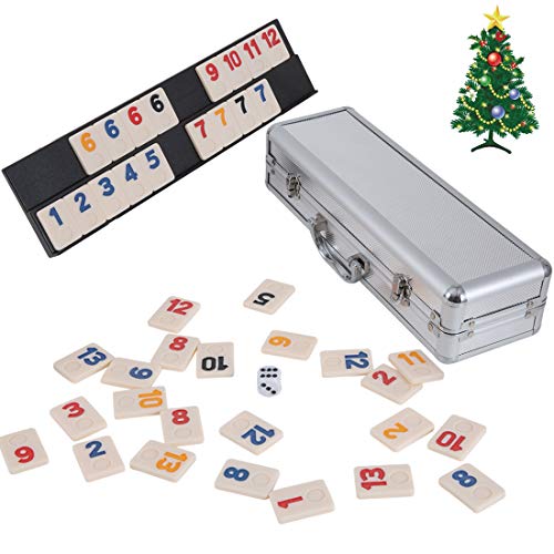 Tocebe 106 Rummy Tiles Game - Travel Games Rummy Board Game Rummy Set with Aluminum Case & 4 Anti-Skid Durable Trays