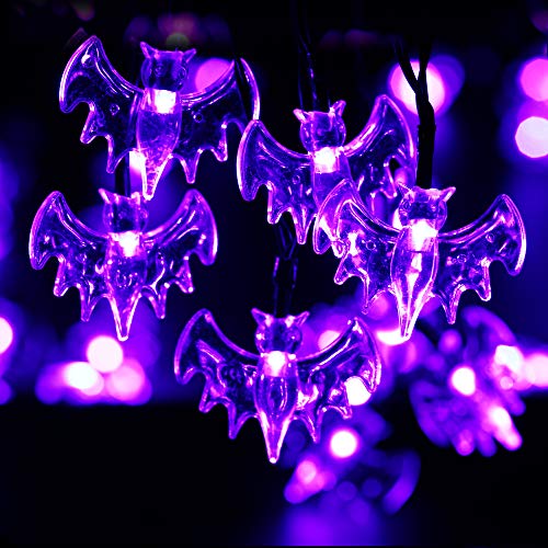 Purple Bat String Lights 30 LED 11ft Battery Operated Halloween