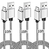 Micro USB Cable, 10ft 3 Pack Extra Long Charging Cord Nylon Braided High Speed Durable Fast Charging USB Charger Android Cable for Samsung Galaxy S7 Edge S6 S5,Android Phone,LG G4,HTC