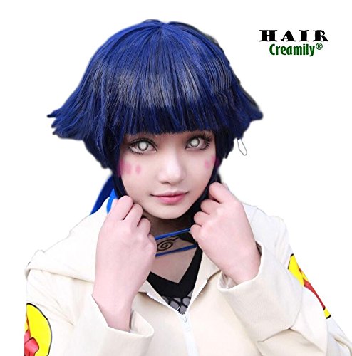 Creamily Narutos Shippuden Hinata Hyuga Purple Blue Hair Extensions Medium Short Cute Cosplay Wig