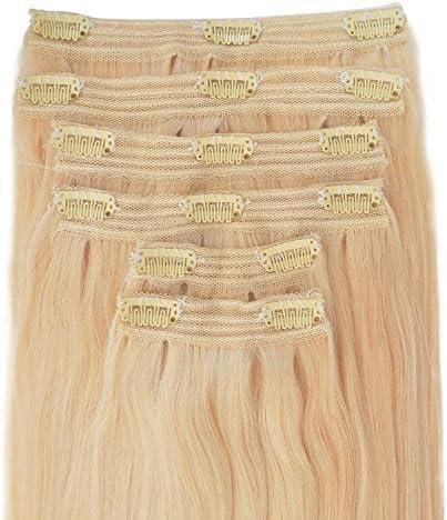 Super Thick, Deluxe, FULL HEAD, Real Clip-in Hair Extensions - 100% Remy, Quadruple Weft, Human Hair, (18 inch, 210g, #60 - Lightest Blonde)