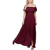 YHHOWEP Women's Formal Bridesmaid Dress Chiffon Off Shoulder Long Flowy Elegant Maxi Wedding Guest Dresses with Slit