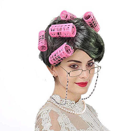 Old Lady Cosplay Set - Grandmother Wig, Wig Cap,Madea Granny Glasses, Eyeglass Chains Cords Strap, Pearl Beads (Style-9) - Thumbnail 2