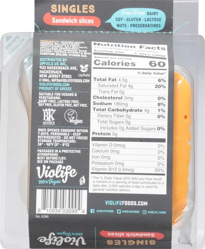 Violife Plant-Based Vegan Cheese Slices Singles, 7.05 oz - Dairy-Free Meltable Alternative