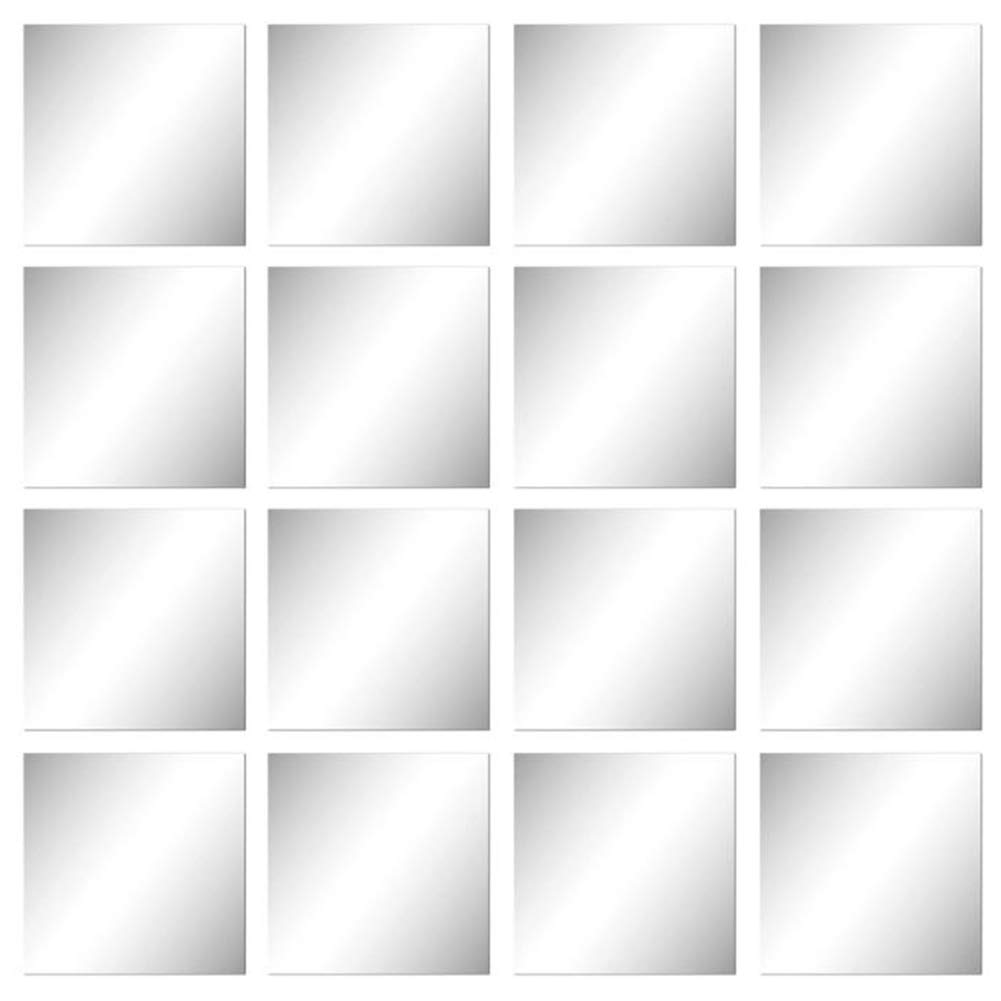 16 Sheets Flexible Mirror Sheets Mirror Wall Stickers Self Adhesive Plastic Mirror Tiles for Home Decor Square Mirror Tile Wall Stickers DIY for Living Room Porch(15 * 15cm)