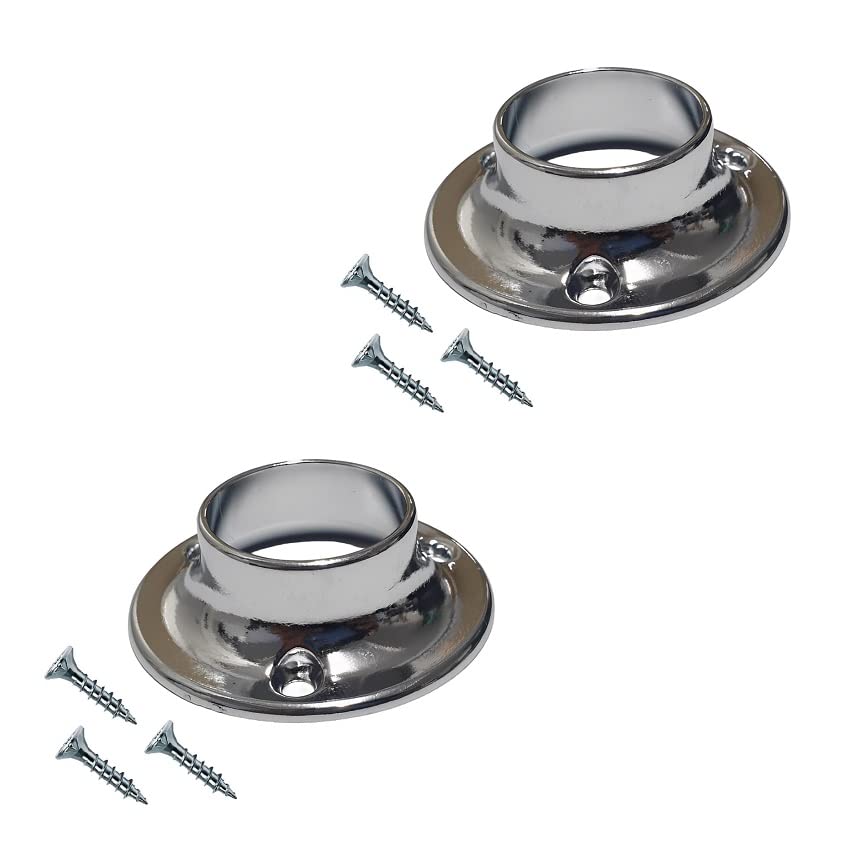 TERF® Polished Chrome Curtain Wardrobe Rod Pole Holder Socket for Up to 25mm Diameter Curtain Rail Wall Mount Rod Pole Holder Shower Curtain Closet Lever Rail Socket with Fixing - Pack of 2