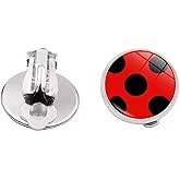 Ladybug Earrings Clip on Earrings No Pierced Ladybird Design Jewellery with Silver Ear Cuff Black Spot Red Charm for Girl woman Cosplay Ear Hoop