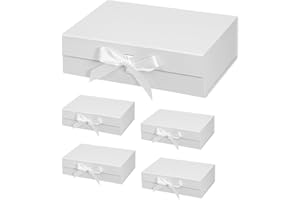 5 Pack White Gift Box with Magnetic, 10.5x7.5x3.1 Inches Gift Box with Lid & Ribbons, Gift Boxes for Valentine's Day, Mother'